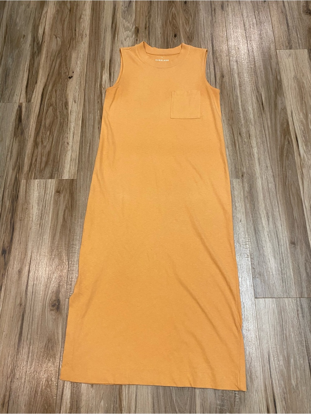 EVERLANE THE WEEKEND 100% COTTON TANK DRESS MIDI CHEST POCKET SIENNA TURMERIC XS